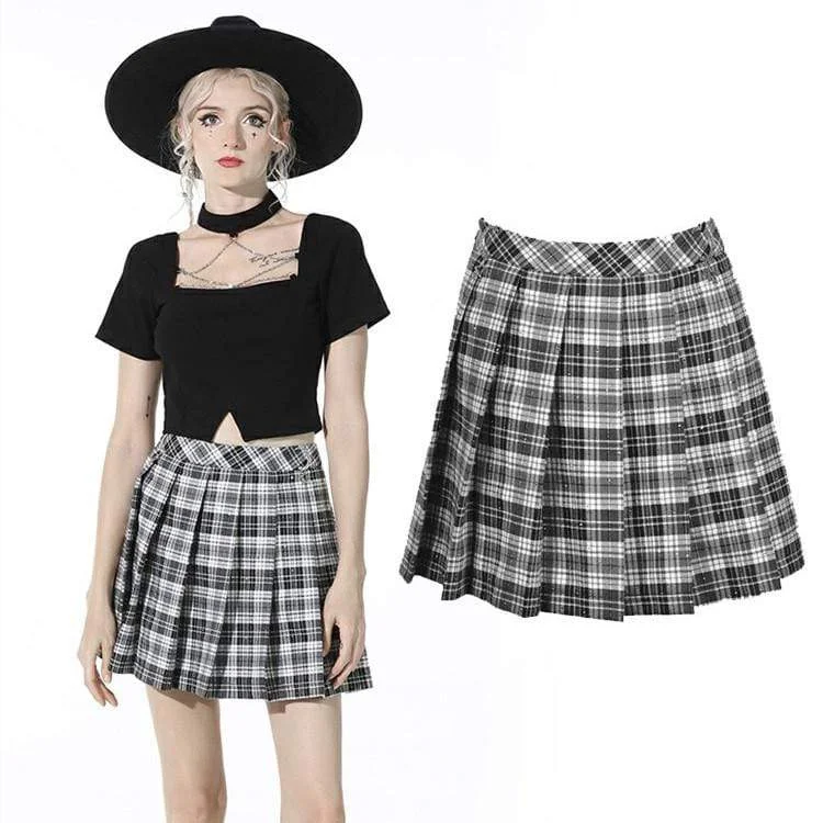 fashionable women’s dresses for night outs -Women's Gothic Plaid Pleated Short Skirt