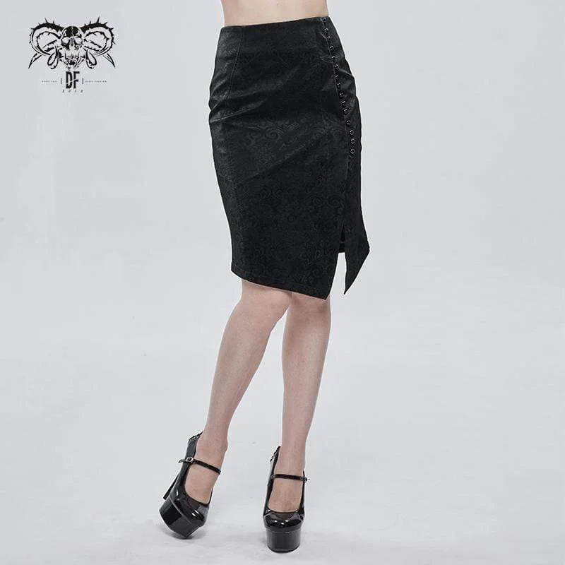 trendy women’s sweaters for winter fashion -Women's Gothic Slim Fitted Strappy Split Skirt