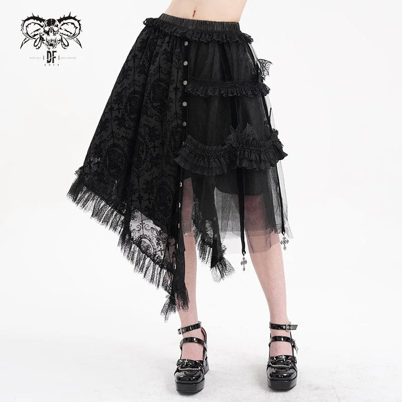 women’s winter coats with fur details -Women's Gothic Strap Cut-out Lace Irregular Hem Skirt