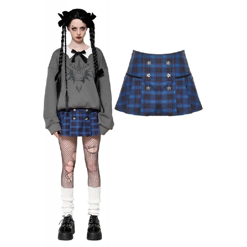 women’s stylish cardigans for layering -Women's Grunge Stars Plaid Short Skirt Blue