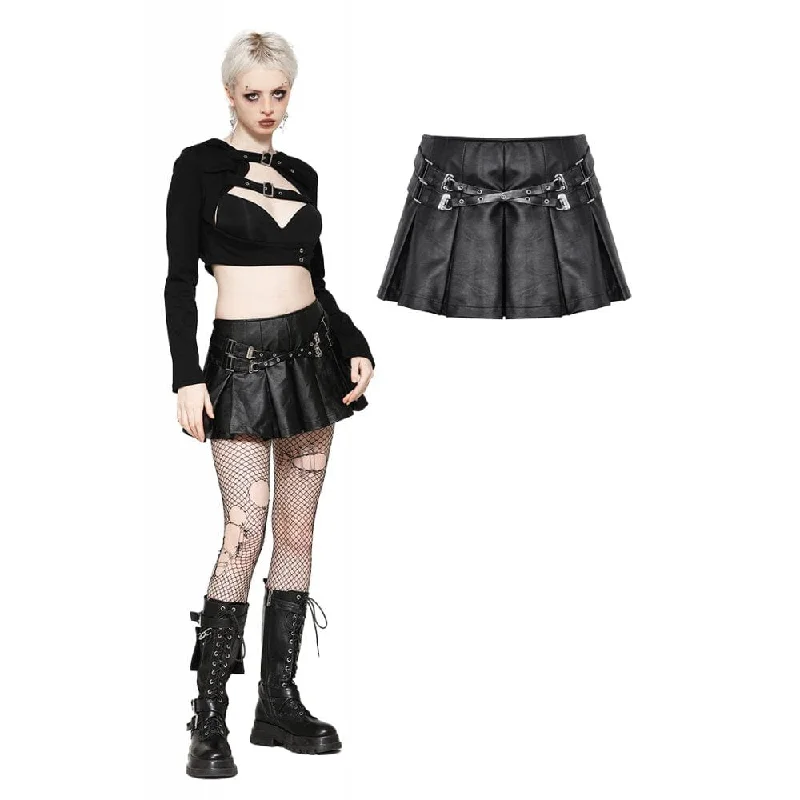 chic women’s tops for casual days -Women's Punk Buckle-up Eyelets Short Skirt