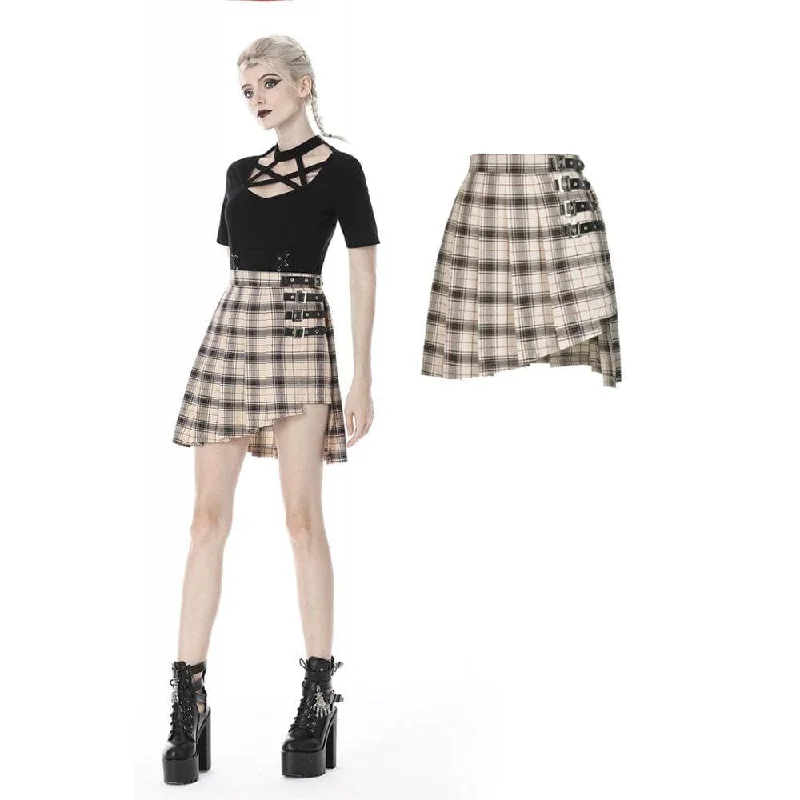 women’s dresses with lace details for elegance -Women's Punk Checked Belts Plaid Pleated Short Skirts