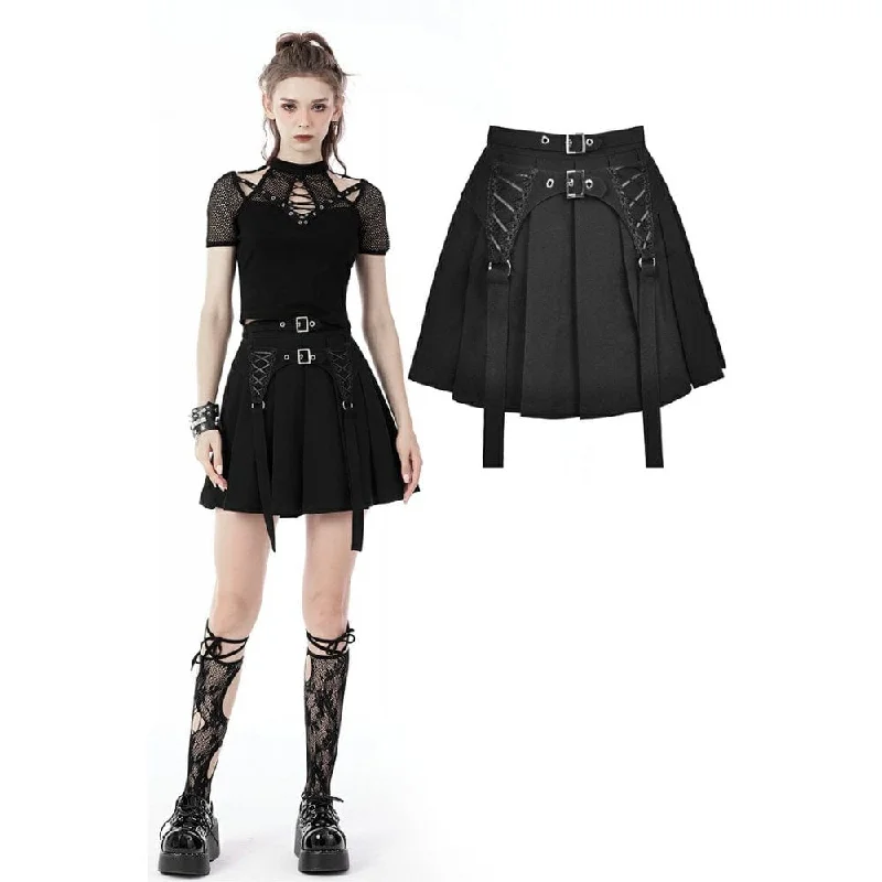 best women’s coats for winter cold -Women's Punk Double Buckles Pleated Skirt